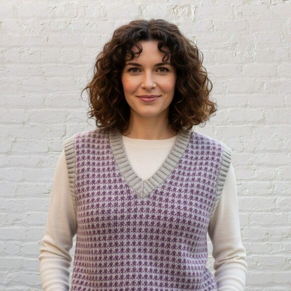 Vintage Wool Vest Purple Cream Patterned Knit David Brett Size XS/S - Picture 1 of 11